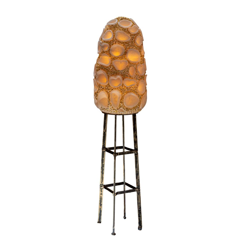 lampada in alabastro e fogli oro ispirata allo strobilo